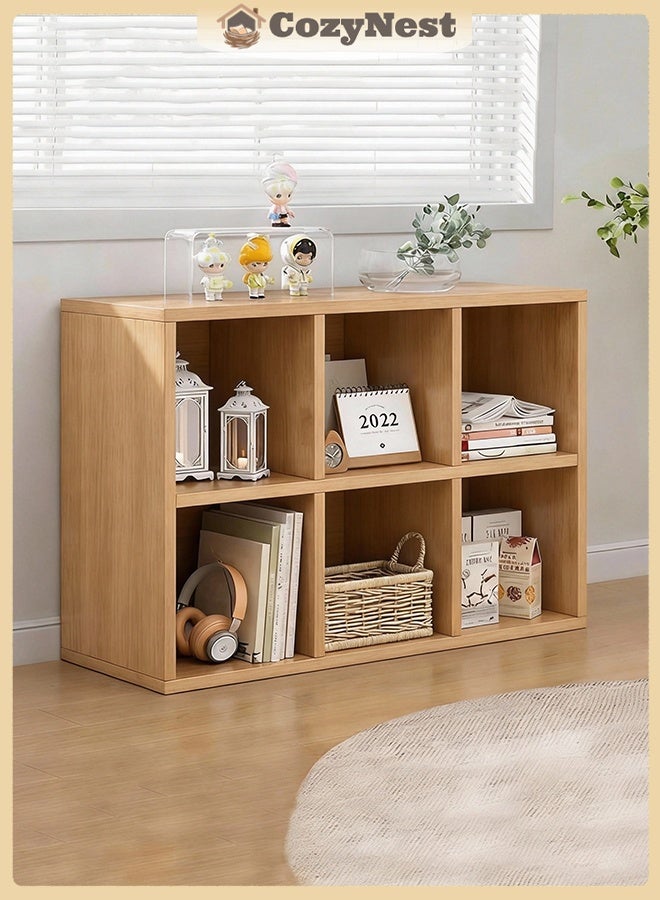 CozyNest Natural Wood 6 Cube Wooden Bookcase, Freestanding Open Storage Shelf Organizer for Living Room Bedroom Kids Room - Image 1